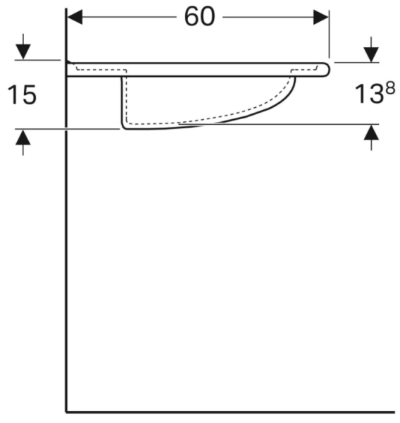 Умывальник Geberit Vitalis, для лиц с ограниченными возможностями: B=65см, T=60см, Отверстие под смеситель=Без, Перелив=Без, Белый 121565000